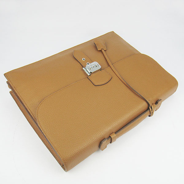 Replica Hermes Leather Small Briefcase Light Coffee 2813 - Click Image to Close